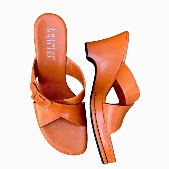 Franco Sarto Orange/tan Heels Pumps Statement Shoe Heeled Sandals Buckle 10 - Picture 15 of 15